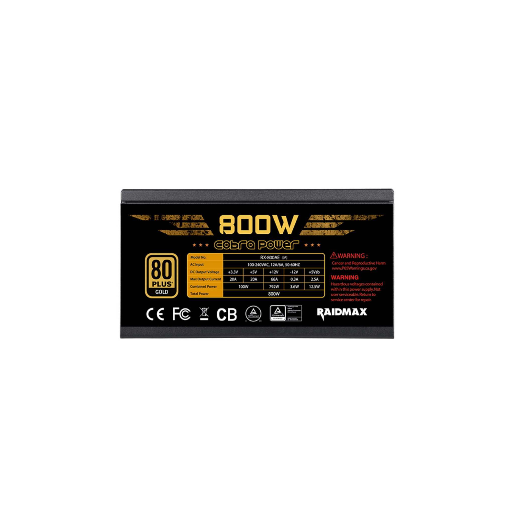 Raidmax Cobra Power RX800AE 800W 80+ Gold Fully Modular PSU (RX-800AE)