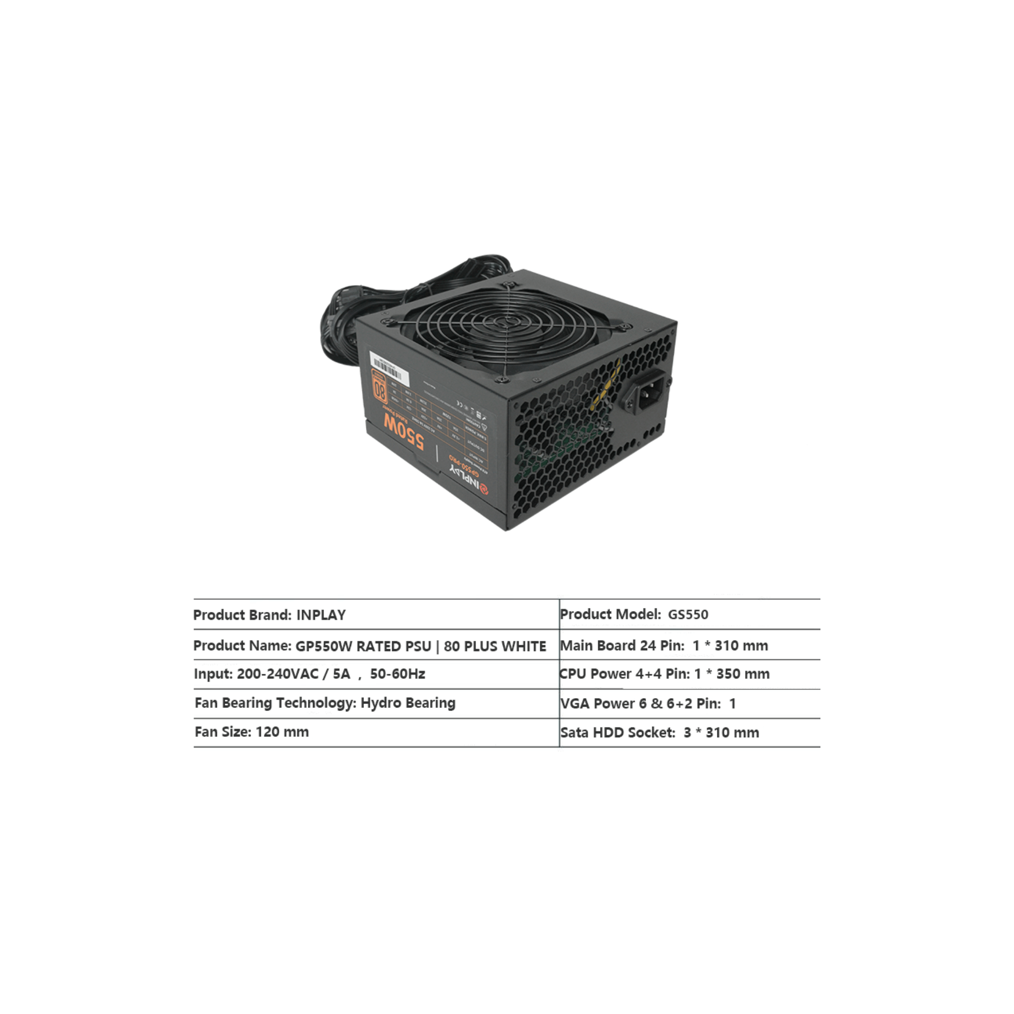 Inplay Ultra Series GS550 550W 80+ Bronze RGB PSU