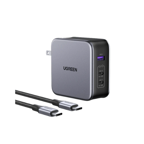 Ugreen Nexode 3 Port (1 x USB A, 2 x USB C) 140W GaN Tech Fast Charger with C to C Cable 1.5M Gray (CD289/90548)